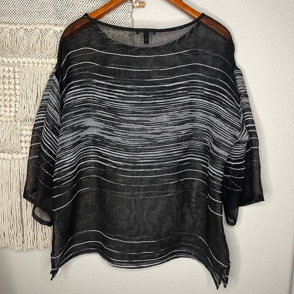 Eileen Fisher Half Sleeve Illusion Mesh Top Medium - Picture 6 of 11